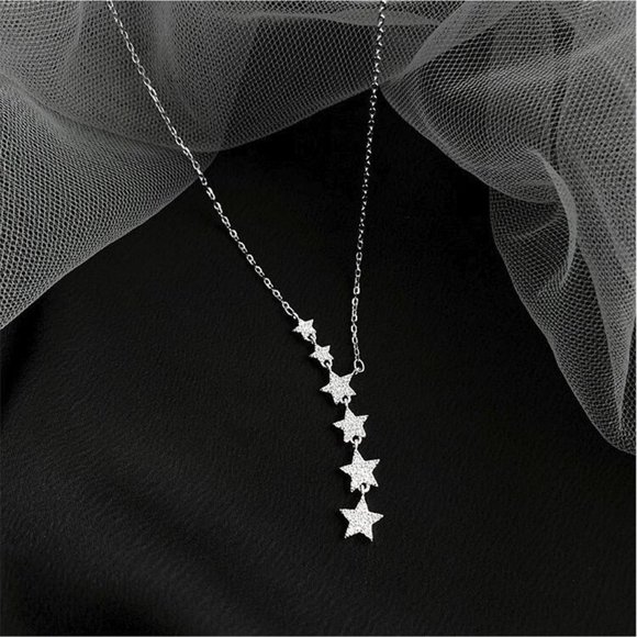 NEW 925 Sterling Silver Diamond Star Necklace B - Picture 7 of 7